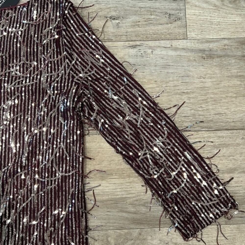 Zara NWT Burgundy Metallic Long Sleeve Party Mini Dress M - Picture 14 of 16